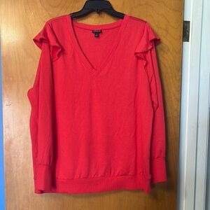 Torrid Vibrant Red V-Neck Sweater with Ruffle Sleeves 1x